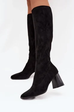 Kozaki Ocieplane|Kozaki Na Słupku>Boto Kozaki Damskie Na Słupku Z Przeszyciami Czarne Celandine Czarny