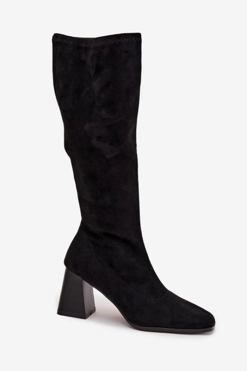 Kozaki Ocieplane|Kozaki Na Słupku>Boto Kozaki Damskie Na Słupku Z Przeszyciami Czarne Celandine Czarny