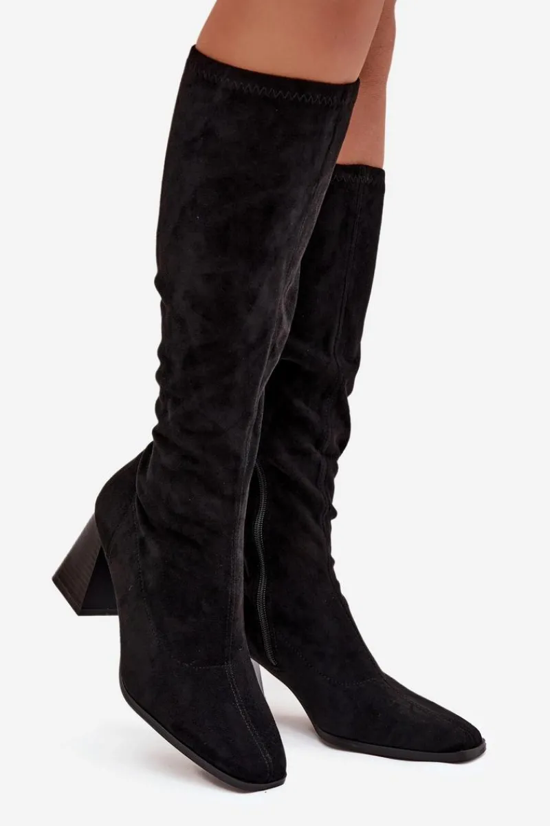 Kozaki Ocieplane|Kozaki Na Słupku>Boto Kozaki Damskie Na Słupku Z Przeszyciami Czarne Celandine Czarny