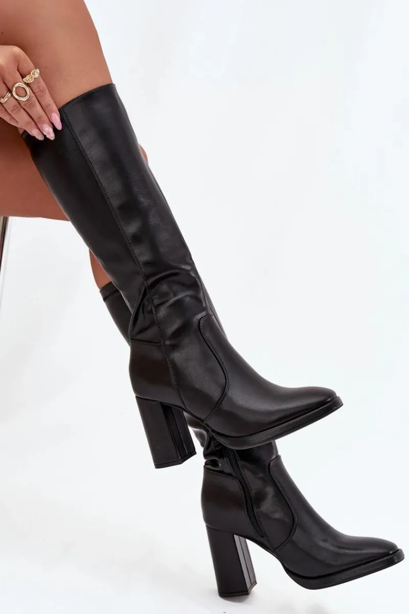 Discount Boto Kozaki Damskie Na Słupku Z Eko Skóry Ocieplane Czarne Lyvella Czarny