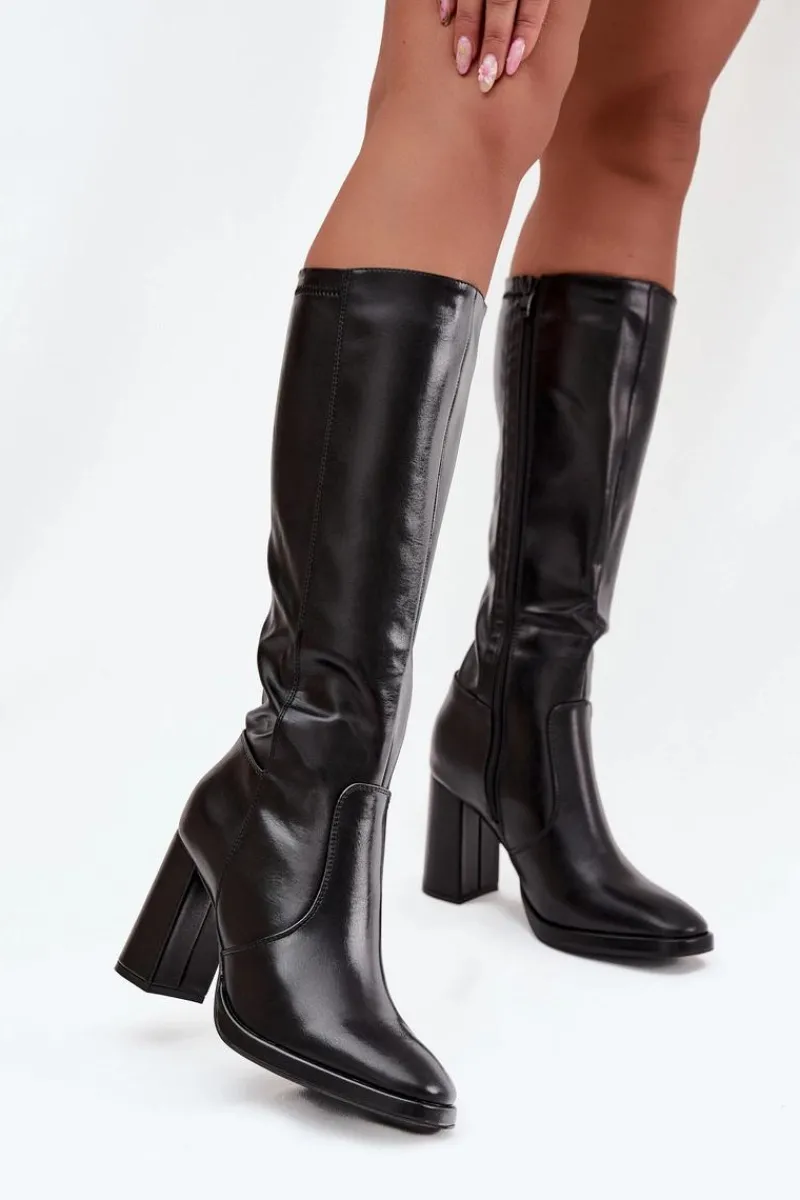 Discount Boto Kozaki Damskie Na Słupku Z Eko Skóry Ocieplane Czarne Lyvella Czarny