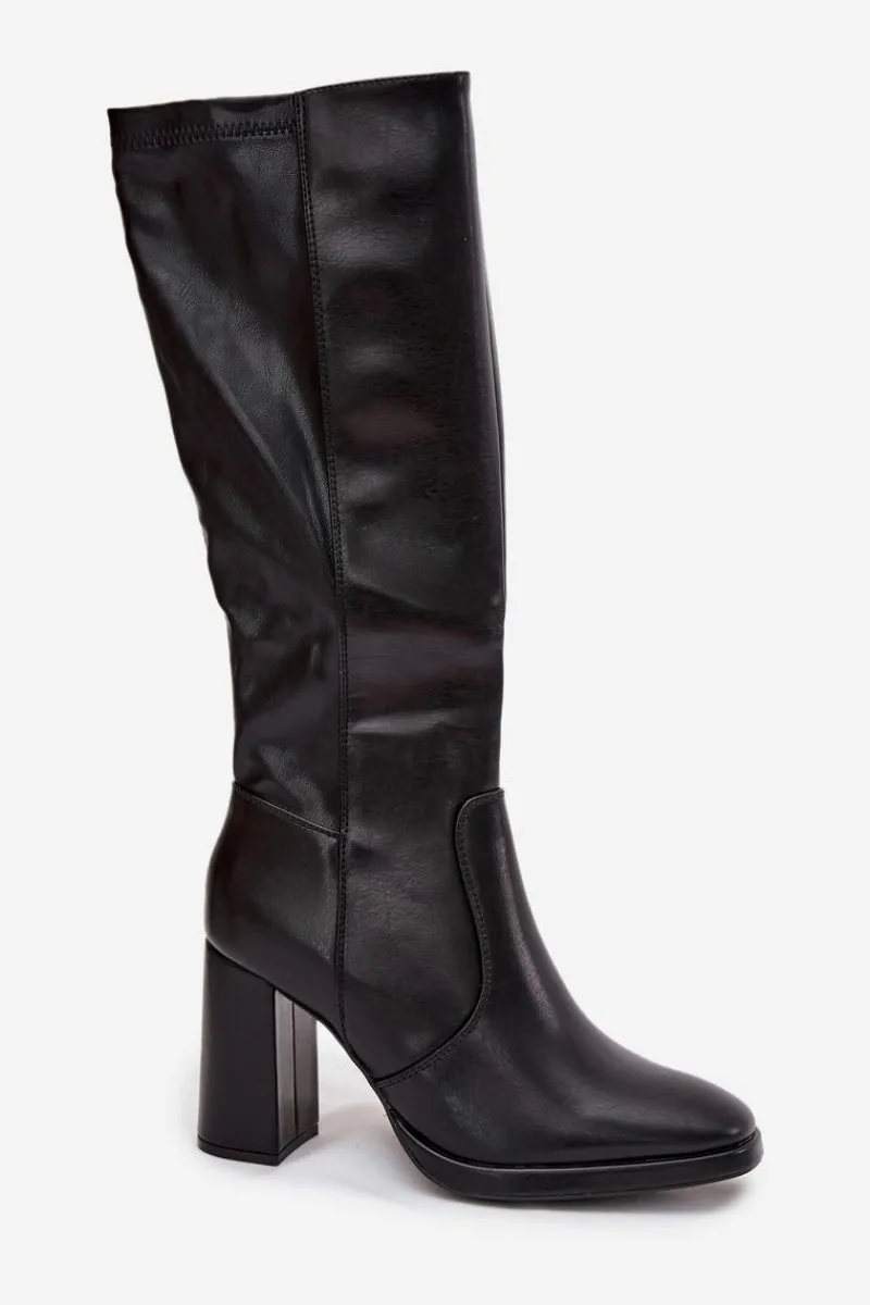 Discount Boto Kozaki Damskie Na Słupku Z Eko Skóry Ocieplane Czarne Lyvella Czarny