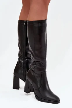 Discount Boto Kozaki Damskie Na Słupku Z Eko Skóry Ocieplane Czarne Lyvella Czarny