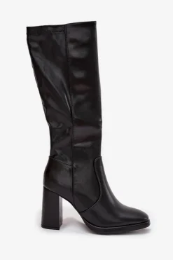 Discount Boto Kozaki Damskie Na Słupku Z Eko Skóry Ocieplane Czarne Lyvella Czarny