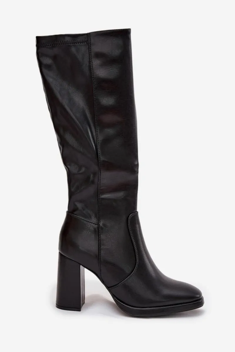 Discount Boto Kozaki Damskie Na Słupku Z Eko Skóry Ocieplane Czarne Lyvella Czarny