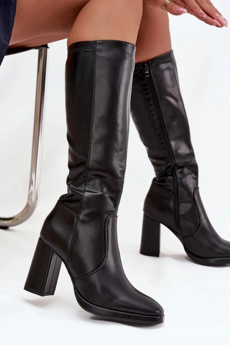 Discount Boto Kozaki Damskie Na Słupku Z Eko Skóry Ocieplane Czarne Lyvella Czarny