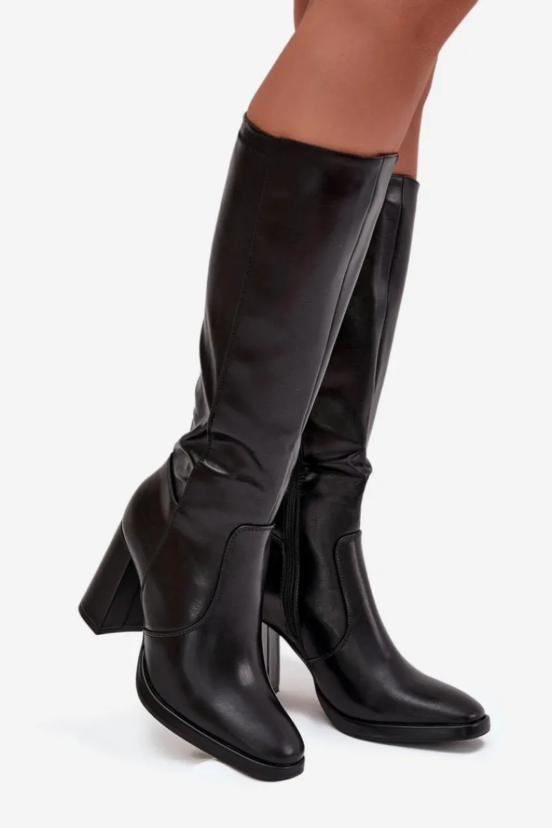 Discount Boto Kozaki Damskie Na Słupku Z Eko Skóry Ocieplane Czarne Lyvella Czarny