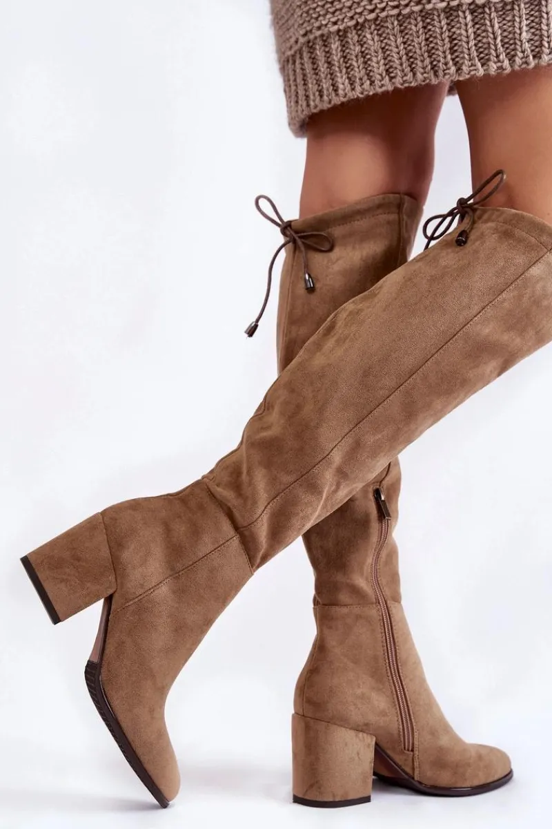 Clearance Buty damskie Vinceza Kozaki Damskie Na Słupku Zamszowe Beżowe Corrig