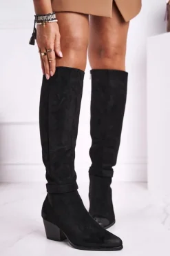 Outlet Buty damskie Vinceza Kozaki Damskie Na Słupku Zamszowe Czarne Nevermind