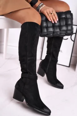 Outlet Buty damskie Vinceza Kozaki Damskie Na Słupku Zamszowe Czarne Nevermind