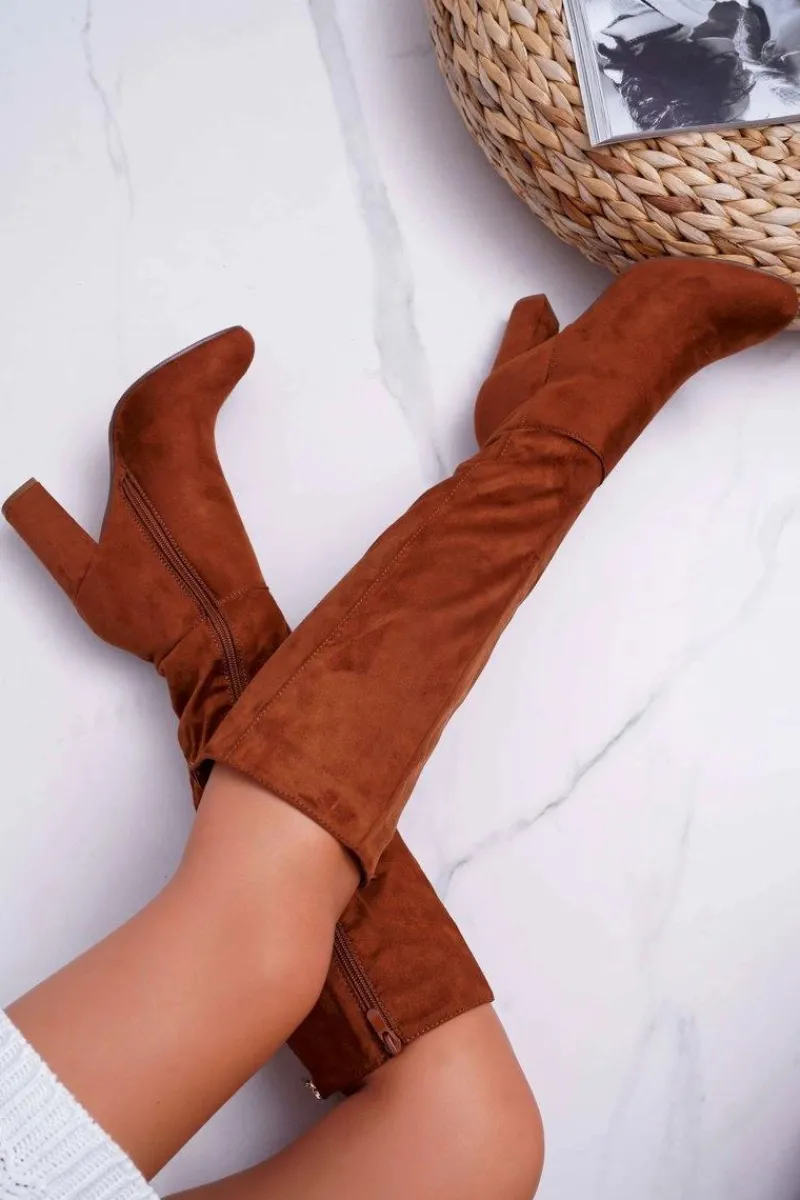 Kozaki Na Obcasie|Kozaki Zamszowe>Boto Kozaki Damskie Na Słupku Zamszowe Camel Classy