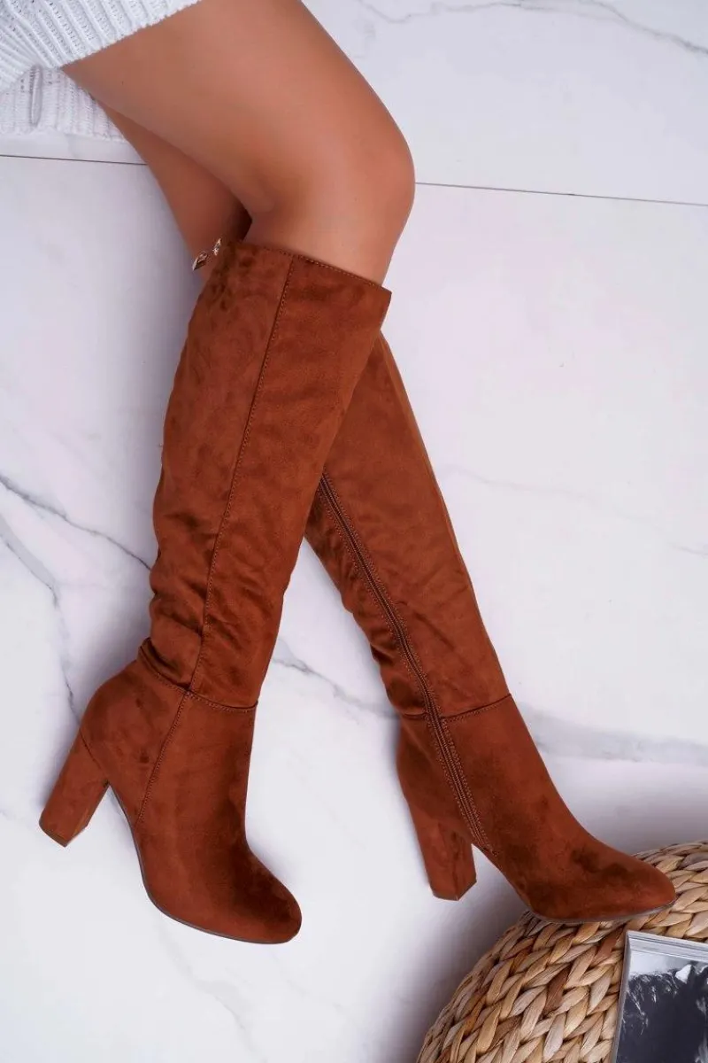 Kozaki Na Obcasie|Kozaki Zamszowe>Boto Kozaki Damskie Na Słupku Zamszowe Camel Classy