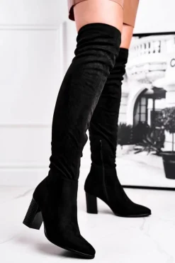 Hot Buty damskie Vinceza Kozaki Damskie Na Słupku Zamszowe Czarne Victoria