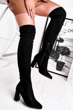 Hot Buty damskie Vinceza Kozaki Damskie Na Słupku Zamszowe Czarne Victoria