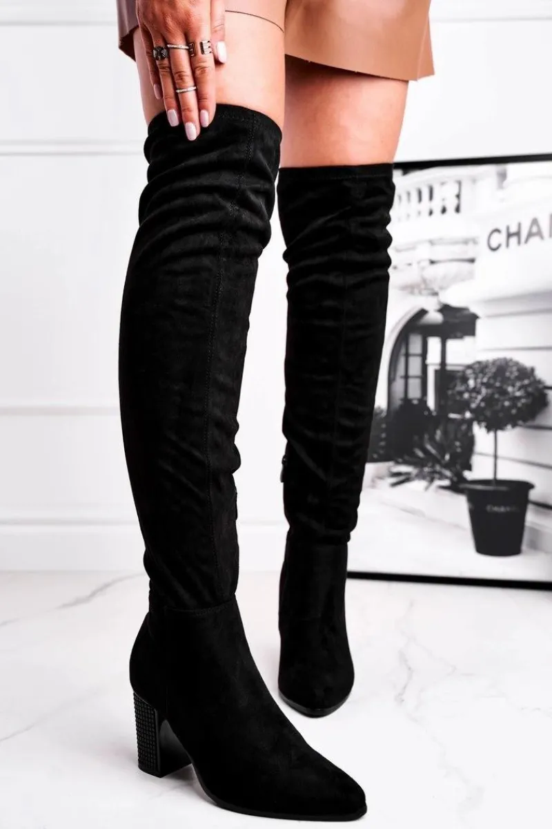 Hot Buty damskie Vinceza Kozaki Damskie Na Słupku Zamszowe Czarne Victoria