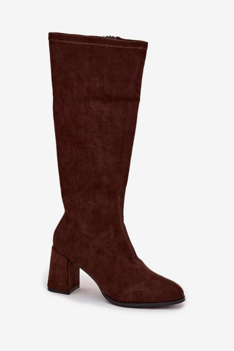 Clearance Kozaki Damskie Na Słupku Z Eko Zamszu Czekoladowe Yelisse Damskie Kozaki Ocieplane|Kozaki Na Słupku