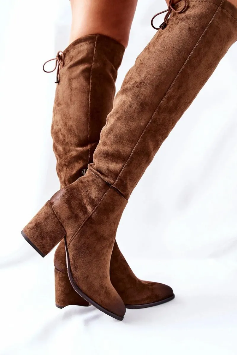 Outlet Buty damskie Vinceza Kozaki Damskie Na Słupku Zamszowe Brązowe Corrig