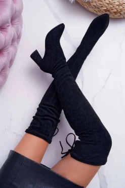 Kozaki Na Obcasie|Kozaki Zamszowe>Boto Kozaki Damskie Na Słupku Zamszowe Czarne Bernet