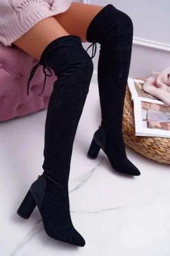 Discount Kozaki Damskie Na Słupku Zamszowe Czarne Selfie Damskie Kozaki Na Obcasie|Kozaki Zamszowe