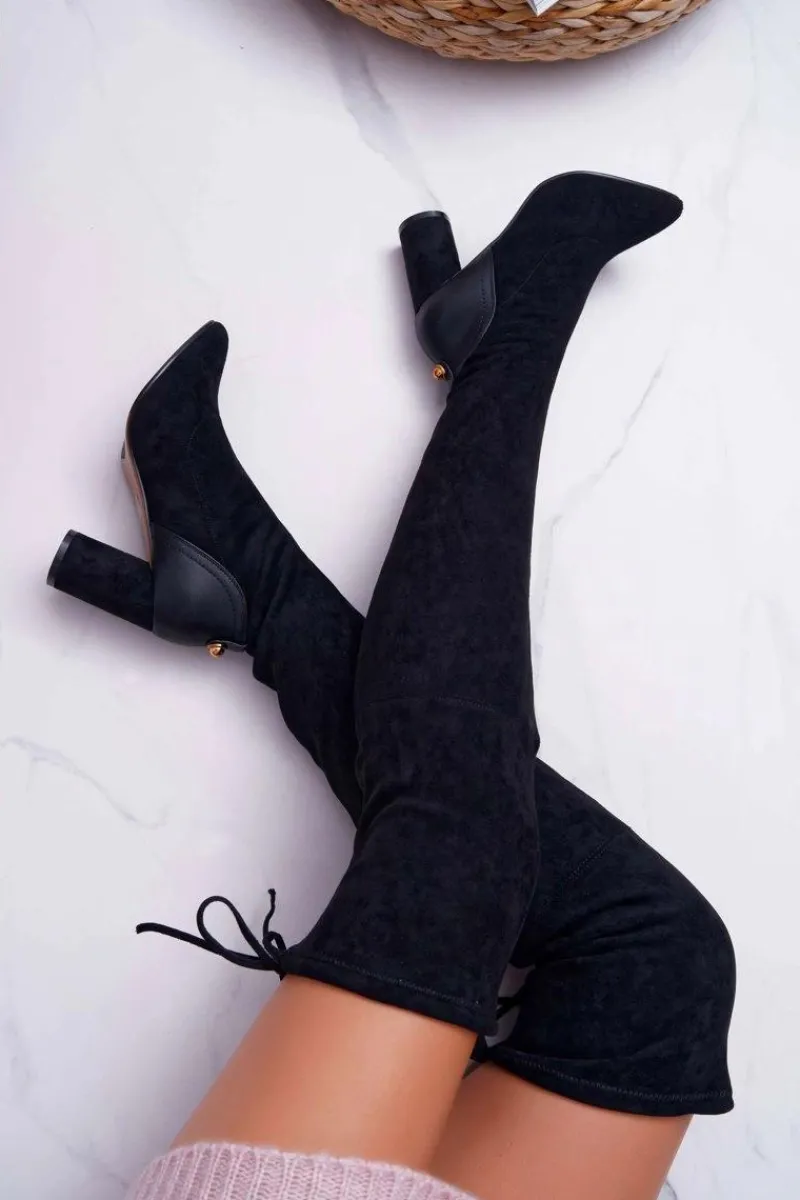 Discount Kozaki Damskie Na Słupku Zamszowe Czarne Selfie Damskie Kozaki Na Obcasie|Kozaki Zamszowe