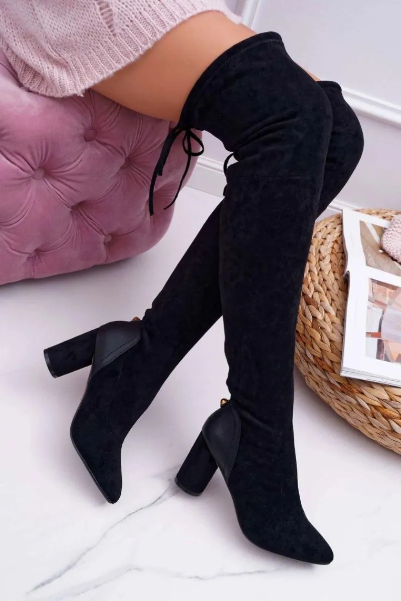 Discount Kozaki Damskie Na Słupku Zamszowe Czarne Selfie Damskie Kozaki Na Obcasie|Kozaki Zamszowe