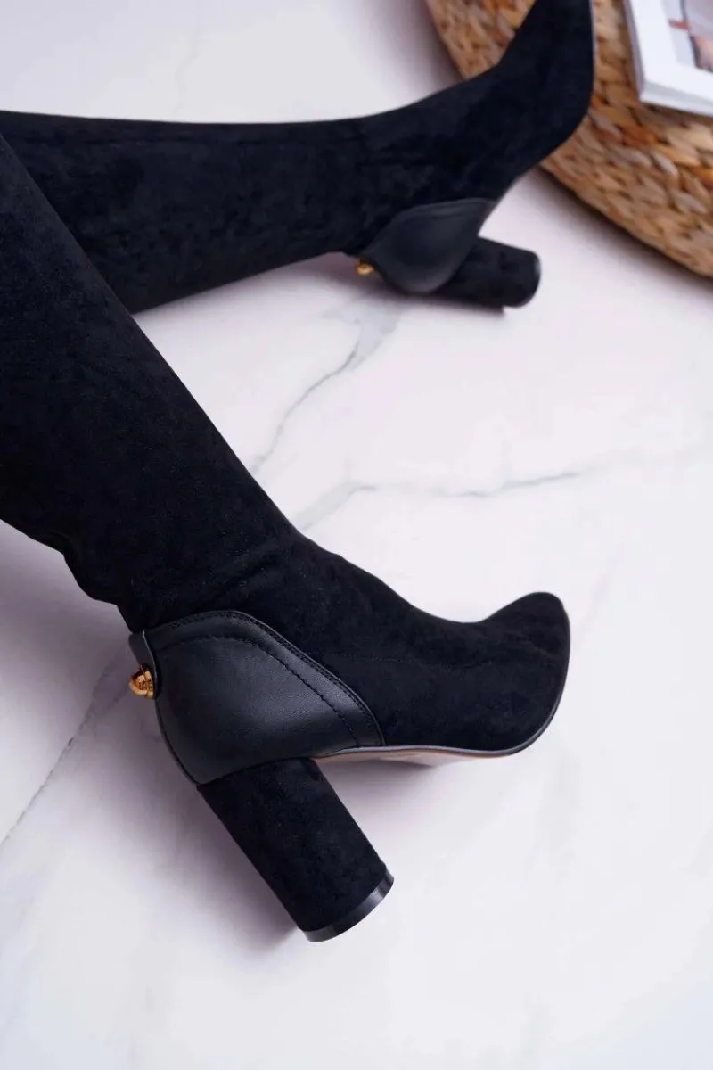 Discount Kozaki Damskie Na Słupku Zamszowe Czarne Selfie Damskie Kozaki Na Obcasie|Kozaki Zamszowe