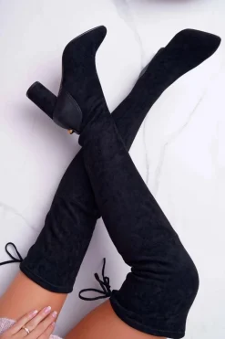 Discount Kozaki Damskie Na Słupku Zamszowe Czarne Selfie Damskie Kozaki Na Obcasie|Kozaki Zamszowe