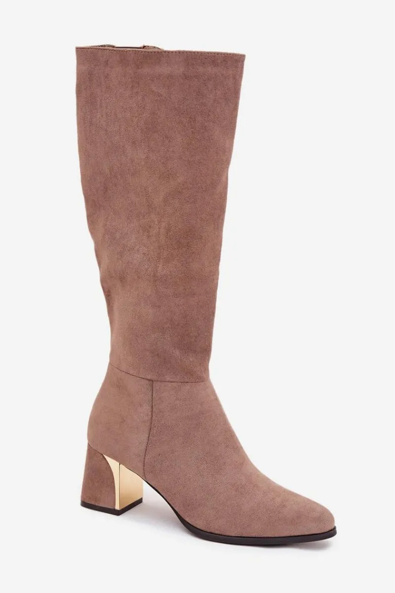 Best Boto Kozaki Damskie Na Słupku Ze Złotym Elementem Beżowe Nivarae Beżowy