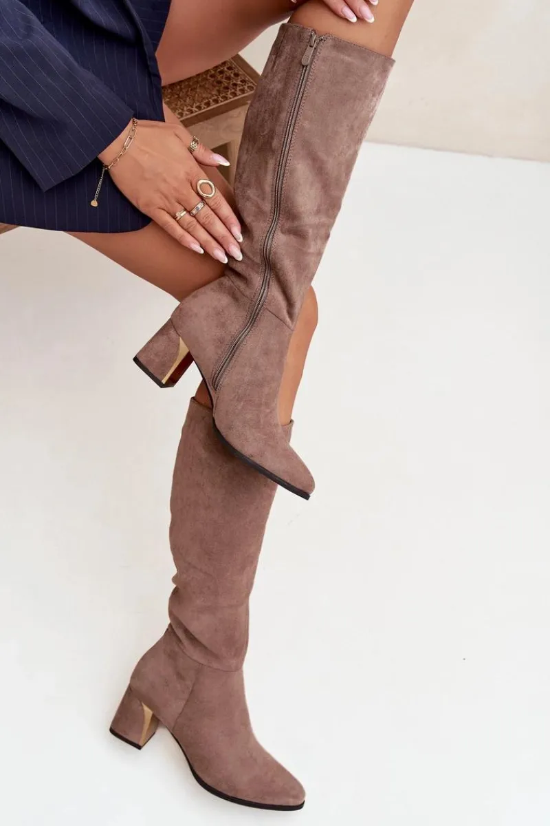 Best Boto Kozaki Damskie Na Słupku Ze Złotym Elementem Beżowe Nivarae Beżowy