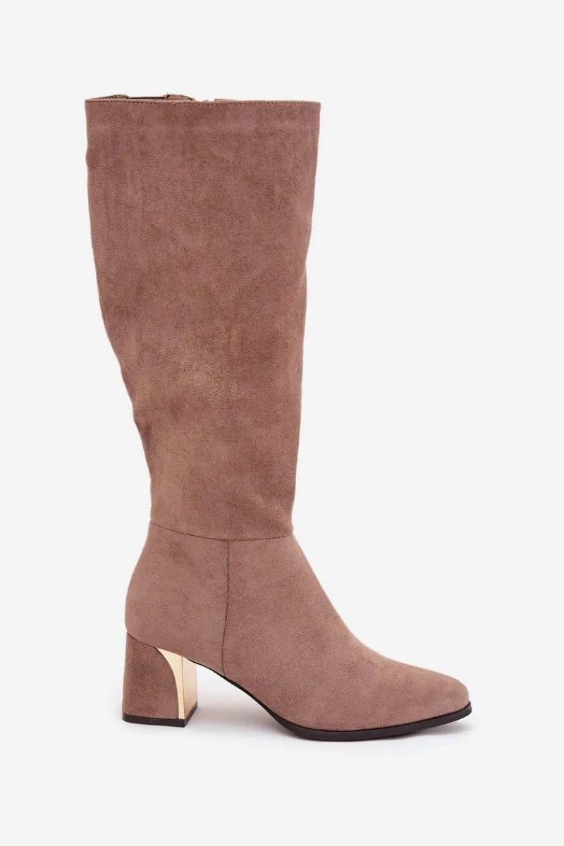 Best Boto Kozaki Damskie Na Słupku Ze Złotym Elementem Beżowe Nivarae Beżowy