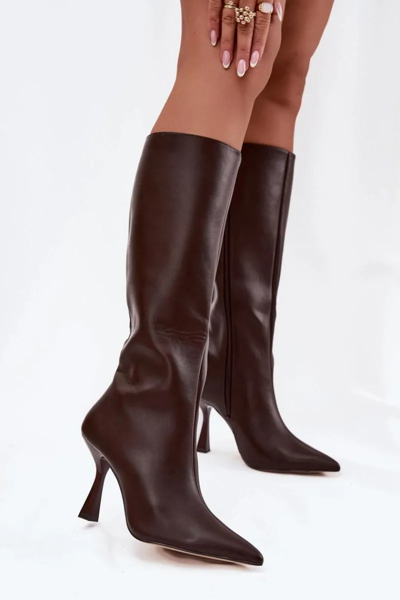 Kozaki Ocieplane|Kozaki Na Szpilce>Boto Kozaki Damskie Na Szpilce Przed Kolano Czekoladowe Vionette