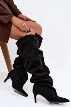 Clearance Boto Kozaki Damskie Na Szpilce Wsuwane Czarne Mavilla Czarny