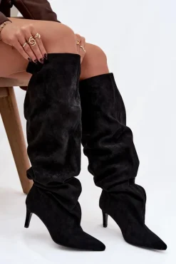 Clearance Boto Kozaki Damskie Na Szpilce Wsuwane Czarne Mavilla Czarny