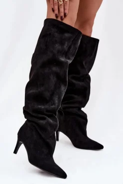 Clearance Boto Kozaki Damskie Na Szpilce Wsuwane Czarne Mavilla Czarny