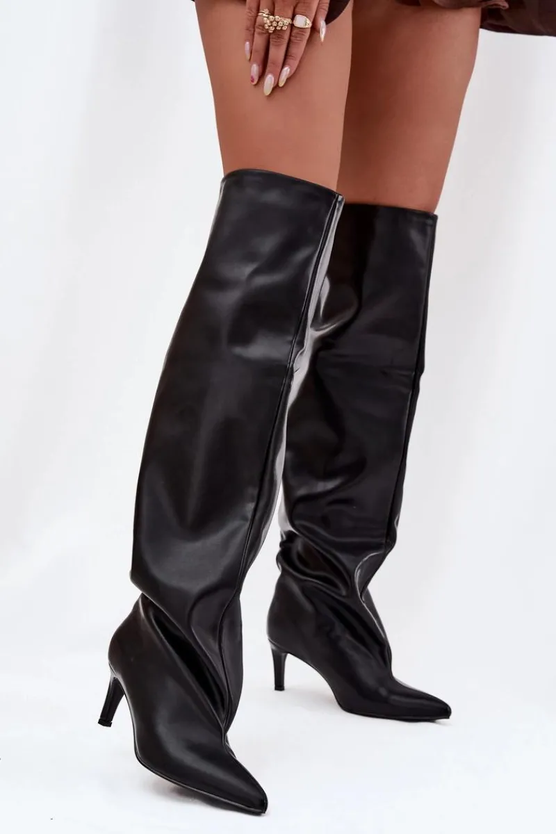 Kozaki Ocieplane|Muszkieterki>Boto Kozaki Damskie Na Szpilce Wsuwane Czarne Mavilla