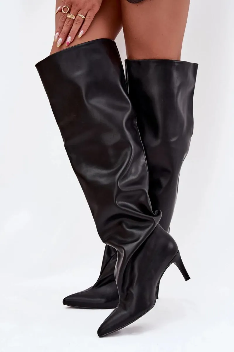 Kozaki Ocieplane|Muszkieterki>Boto Kozaki Damskie Na Szpilce Wsuwane Czarne Mavilla