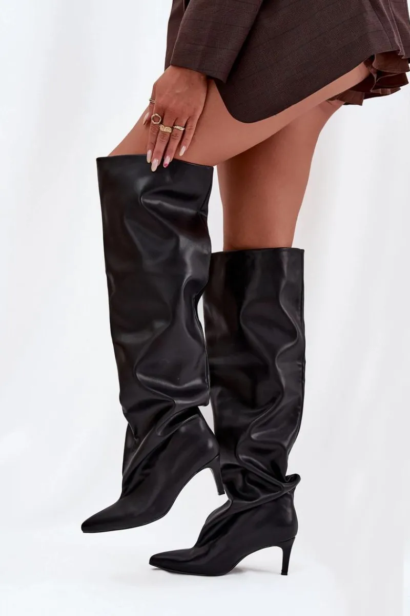 Kozaki Ocieplane|Muszkieterki>Boto Kozaki Damskie Na Szpilce Wsuwane Czarne Mavilla