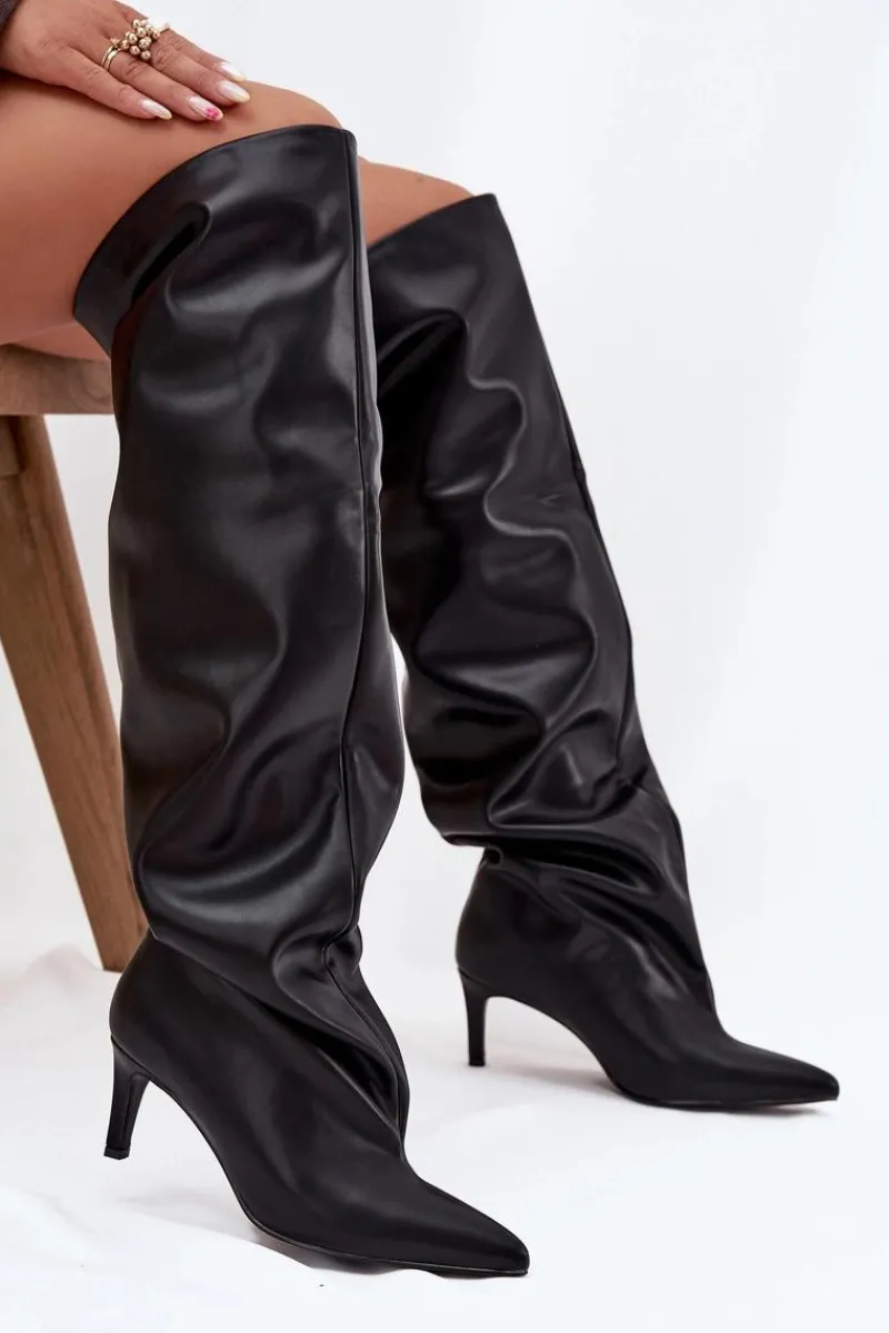 Kozaki Ocieplane|Muszkieterki>Boto Kozaki Damskie Na Szpilce Wsuwane Czarne Mavilla