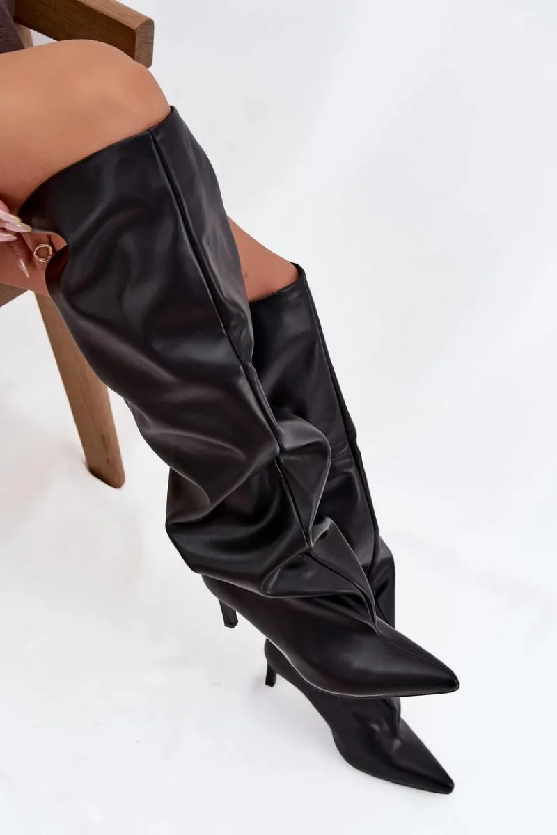 Kozaki Ocieplane|Muszkieterki>Boto Kozaki Damskie Na Szpilce Wsuwane Czarne Mavilla