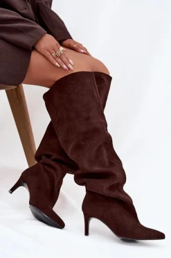 Muszkieterki|Kozaki Na Szpilce>Boto Kozaki Damskie Na Szpilce Wsuwane Czekoladowe Mavilla Brązowy