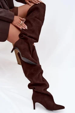 Muszkieterki|Kozaki Na Szpilce></noscript>Boto Kozaki Damskie Na Szpilce Wsuwane Czekoladowe Mavilla Brązowy