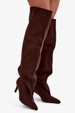 Muszkieterki|Kozaki Na Szpilce></noscript>Boto Kozaki Damskie Na Szpilce Wsuwane Czekoladowe Mavilla Brązowy