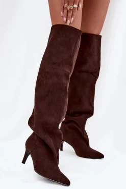 Muszkieterki|Kozaki Na Szpilce></noscript>Boto Kozaki Damskie Na Szpilce Wsuwane Czekoladowe Mavilla Brązowy