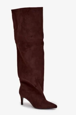 Muszkieterki|Kozaki Na Szpilce></noscript>Boto Kozaki Damskie Na Szpilce Wsuwane Czekoladowe Mavilla Brązowy