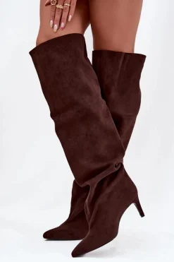 Muszkieterki|Kozaki Na Szpilce></noscript>Boto Kozaki Damskie Na Szpilce Wsuwane Czekoladowe Mavilla Brązowy