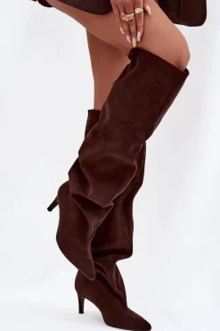 Muszkieterki|Kozaki Na Szpilce></noscript>Boto Kozaki Damskie Na Szpilce Wsuwane Czekoladowe Mavilla Brązowy