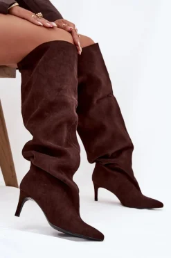 Muszkieterki|Kozaki Na Szpilce></noscript>Boto Kozaki Damskie Na Szpilce Wsuwane Czekoladowe Mavilla Brązowy