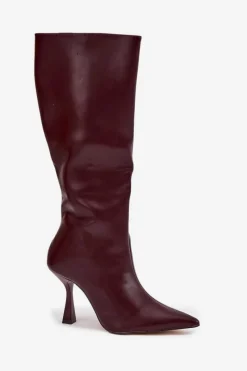 Discount Boto Kozaki Damskie Na Szpilce Przed Kolano Bordowe Vionette Czerwony