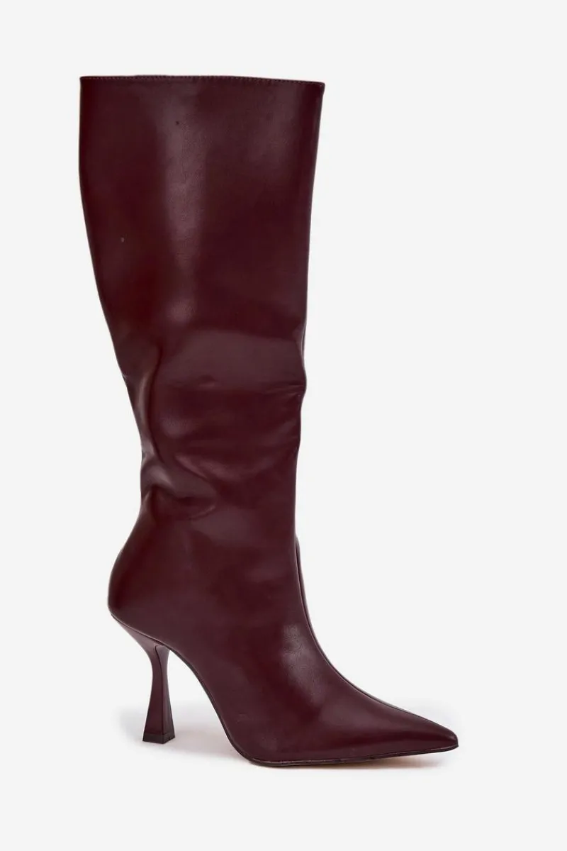 Discount Boto Kozaki Damskie Na Szpilce Przed Kolano Bordowe Vionette Czerwony