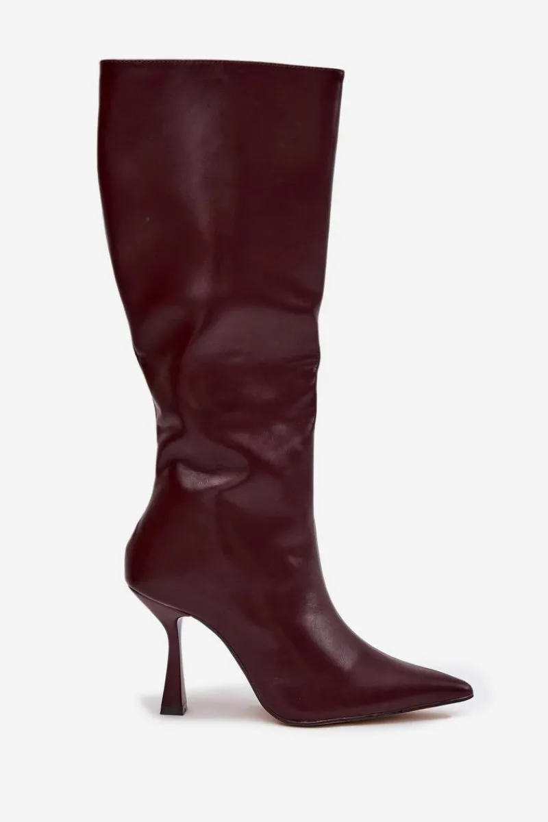 Discount Boto Kozaki Damskie Na Szpilce Przed Kolano Bordowe Vionette Czerwony